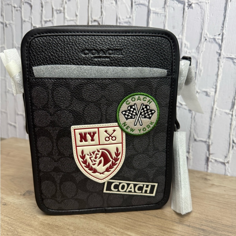 NWT Coach Sullivan Crossbody Bag In Signature Canvas With Patches Black Charcoal